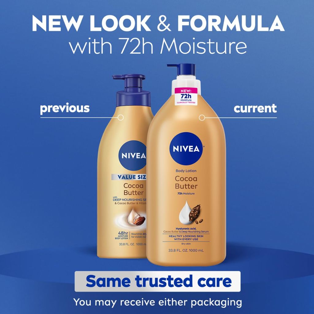 NIVEA Cocoa Butter Body Lotion for Dry Skin with Hyaluronic Acid, 33.8 Fl Oz