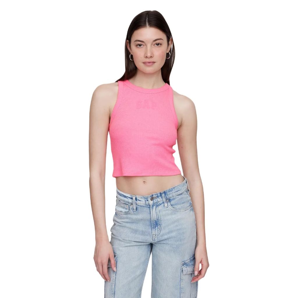 GAP Womens Ribbed Crop Tank Neon Pink Rose M