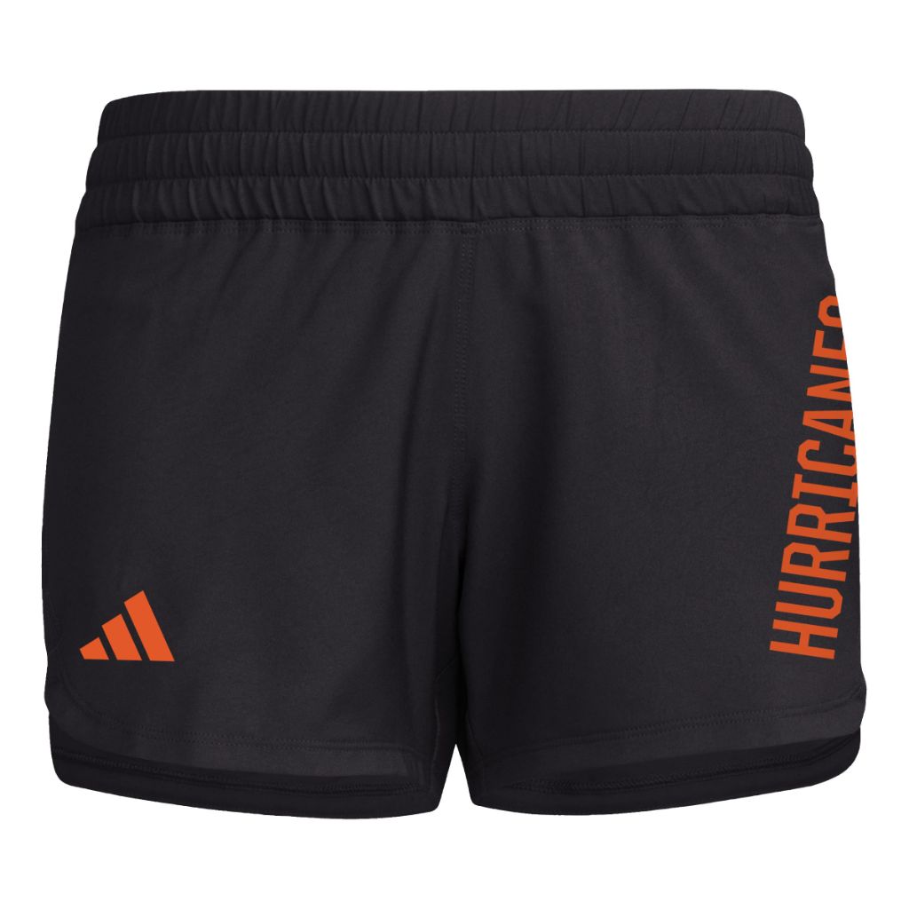 SZ S3" Adidas Women's D4T Woven University of Miami Training Shorts, Black/Collegiate Orange