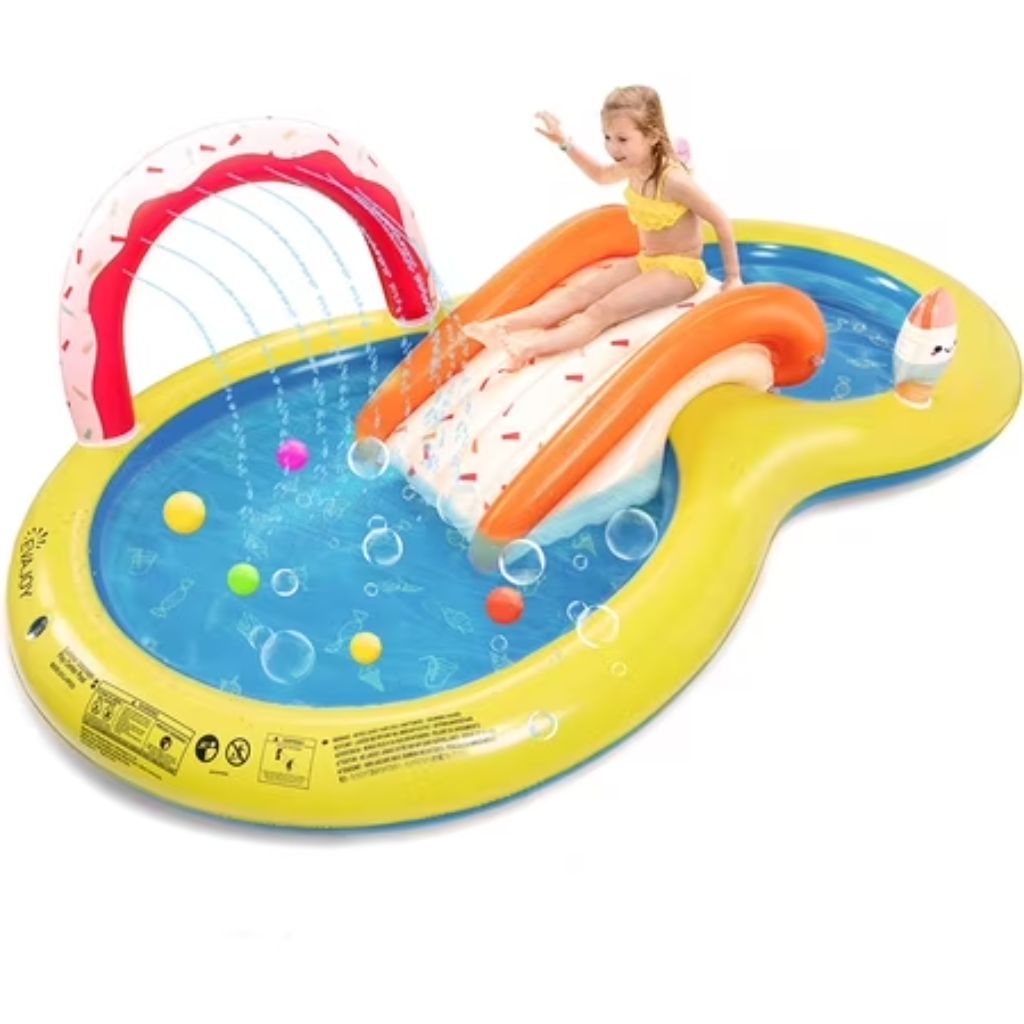 EVAJOY Inflatable Kiddie Pool, 101” x 57” x 24” Play Center with Detachable Slide for Children