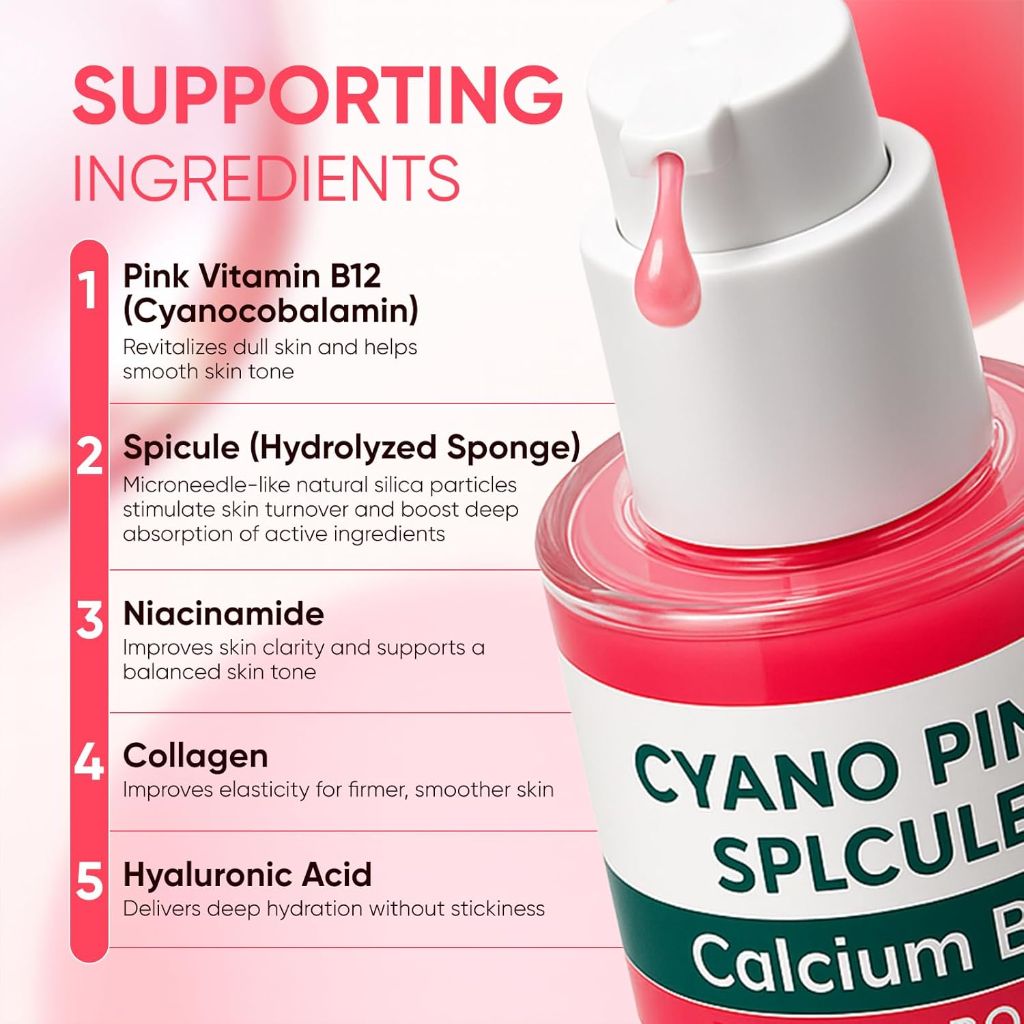 Cyano Pink Spicule Serum + Picotonic Shot Ampoule Duo, Korean Serum for Face with Alpha Arbutin, Niacinamide, Calcium - 30mL