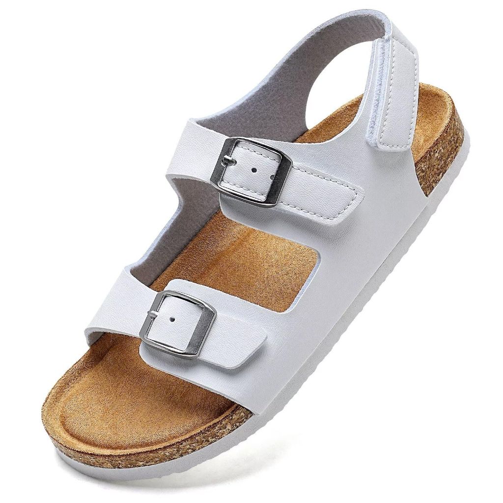 Torotto Toddler Kids Sandals - Size 5, White, Adjustable Buckle Cork Footbed Sandals