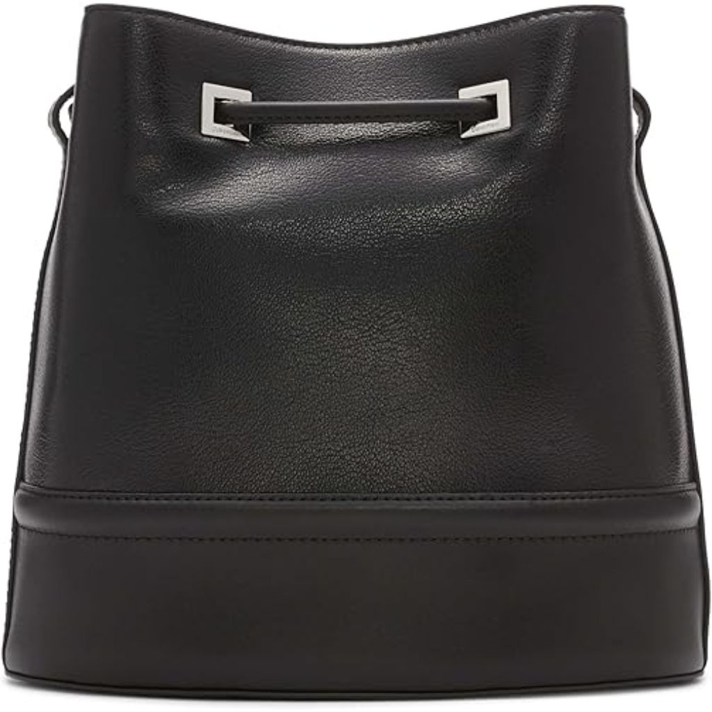 Calvin Klein Ash Crossbody Bag, Adjustable Drawstring, Vegan Leather Bucket Bag - Black/silver