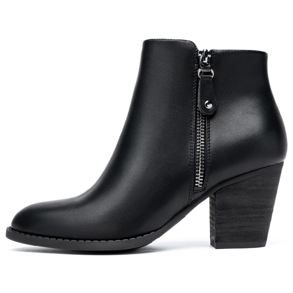 ANJOUFEMME Chunky Low Heeled Almond Toe Short Booties with Zipper Faux Suede Dress Western Fall 2025 Shoes 7, Black