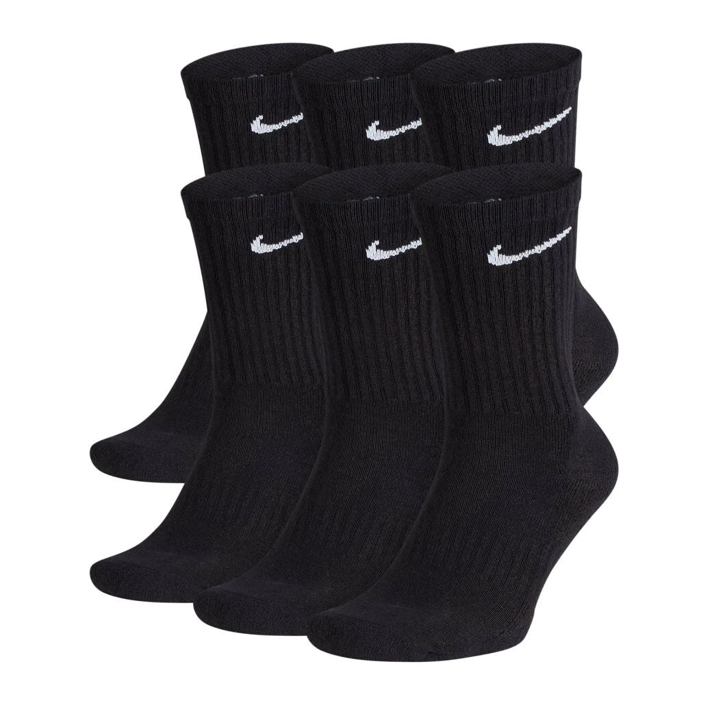 NIKE Unisex Performance Cushion Crew Socks with Band (6 Pairs), Black/White, Medium