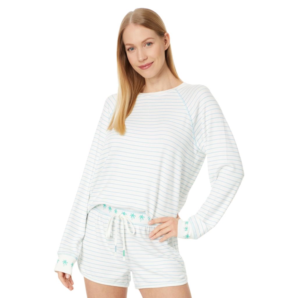 SZ L, PJ Salvage Women's Beach More Worry Less Long-Sleeve Pajama Cami Shirt Top | Ivory