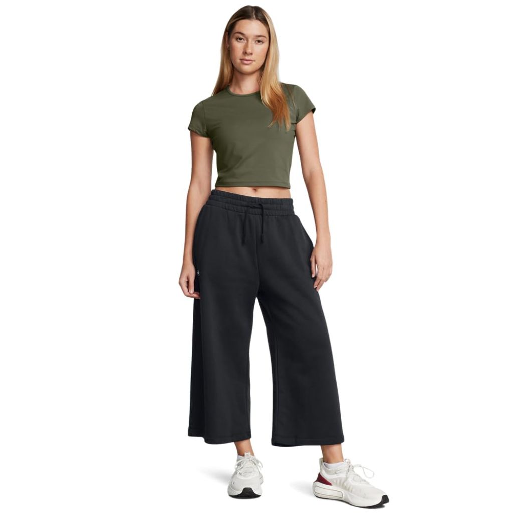 Under Armour Women's Rival Fleece Crop Wide Leg Pants, Black / White, X-Large