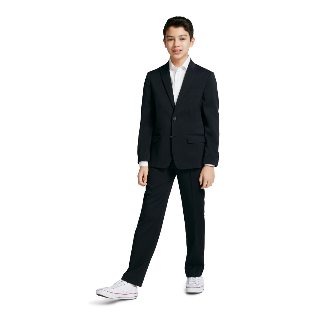 Calvin Klein Boys 2-Piece Formal Suit Set, Includes Single Breasted Jacket & Straight Leg Dress Pants with Belt Loops & Functional Pockets, Black Stretch, 8