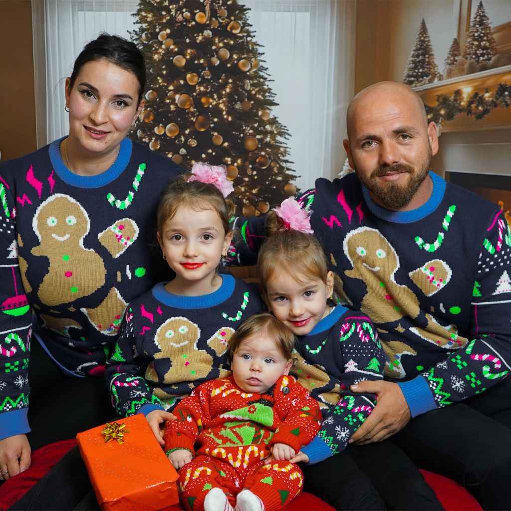 Simplee kids Ugly Christmas Sweater Family Matching Outfits for Men Women Knitted Pullover Blue