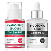Cyano Pink Spicule Serum + Picotonic Shot Ampoule Duo, Korean Serum for Face with Alpha Arbutin, Niacinamide, Calcium - 30mL