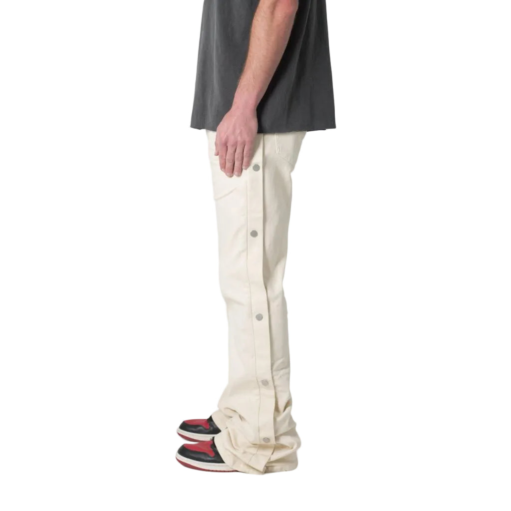 Mnml Men's Snap Baggy Flare Denim, Off White - size 42