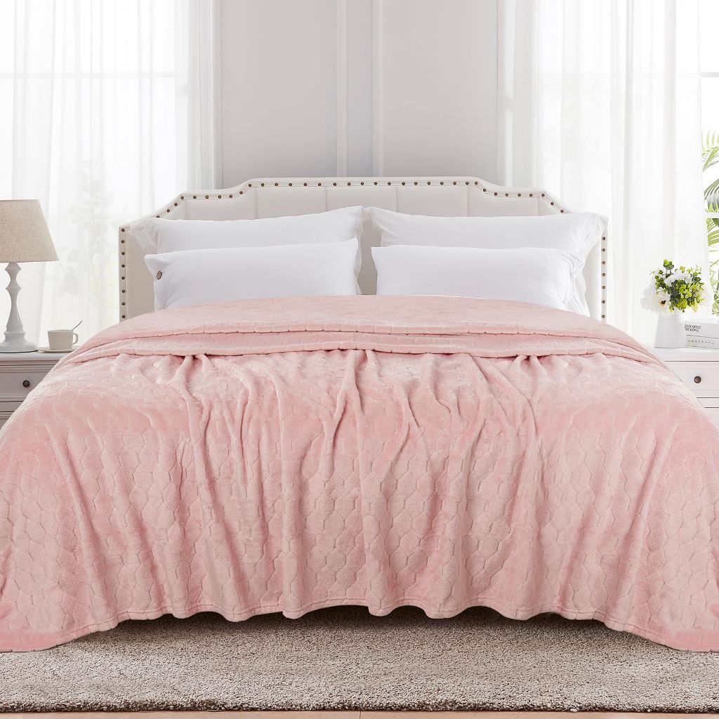 TOONOW Fleece Bed Blanket King Size 90x108 inches, Light Pink