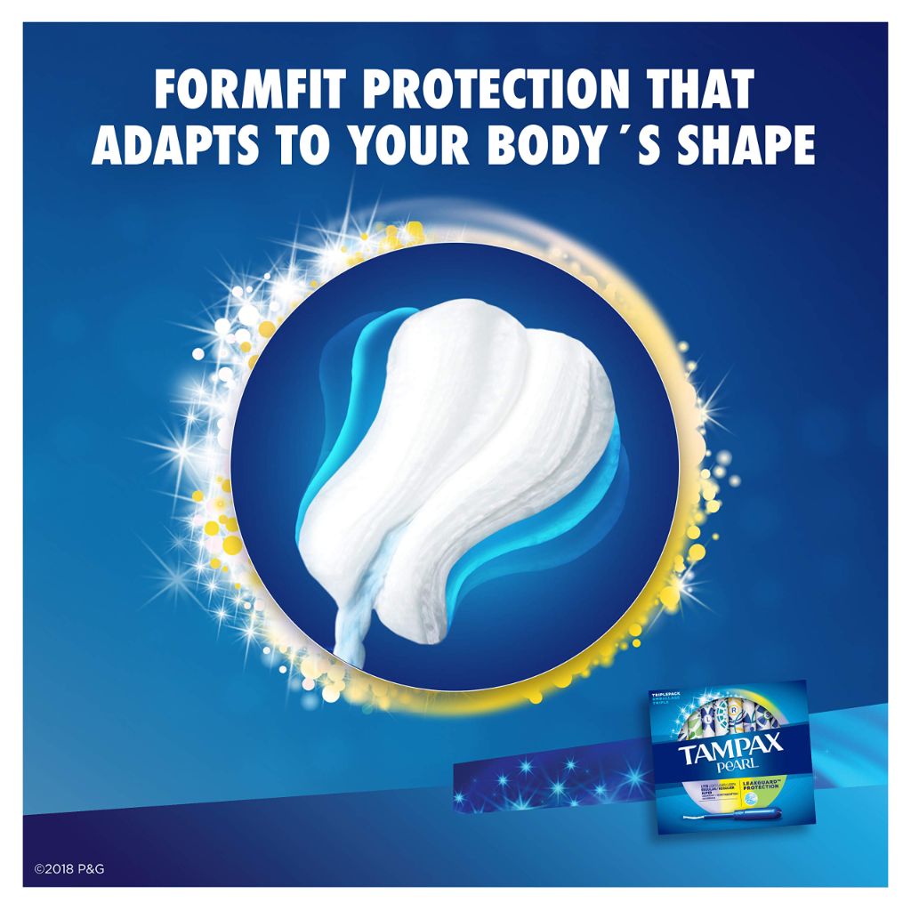 Tampax Pearl Plastic Tampons, Mutlipack, Light/Regular/Super Absorbency, Unscented, 50 Count