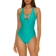 SZ XL, BCA By Rebecca Virtue Jemma - Women's Lace Up One Piece Swimsuit | Seafoam