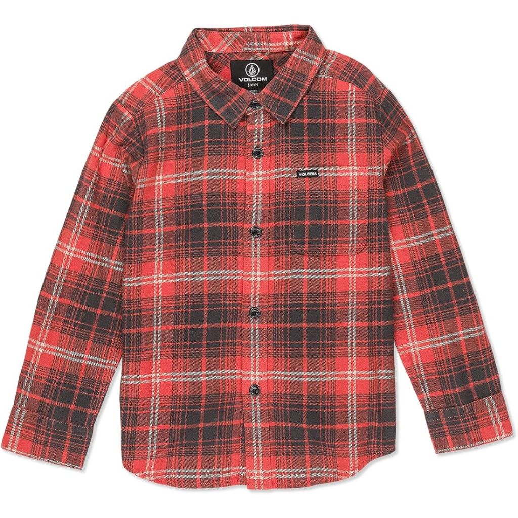SZ 7, Volcom Toddler Boys Caden Plaid Long Sleeve Flannel Shirt, Cranberry