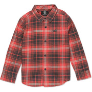 SZ 7, Volcom Toddler Boys Caden Plaid Long Sleeve Flannel Shirt, Cranberry