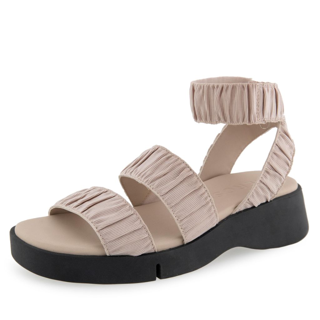 Aerosoles Women's Fiona Flatform Sandal, Stone Rouched Elastic Fabric, 7.5M