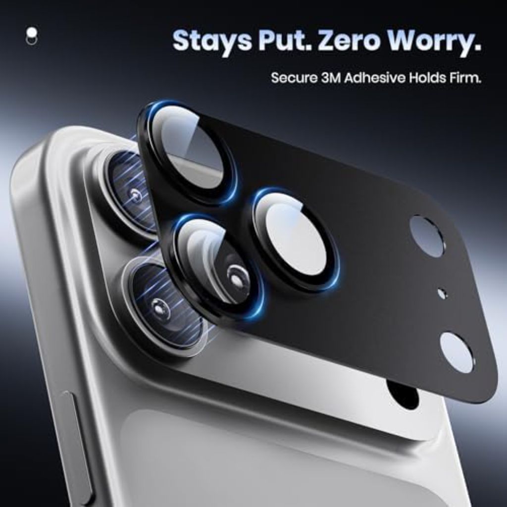 Hoerrye for iPhone 17 Pro Camera Lens Protector - [12FT Shatterproof Military Grade] [Strong Adsorption] Metal 9H+ Tempered Glass Camera Screen Full Cover Case Friendly,Black