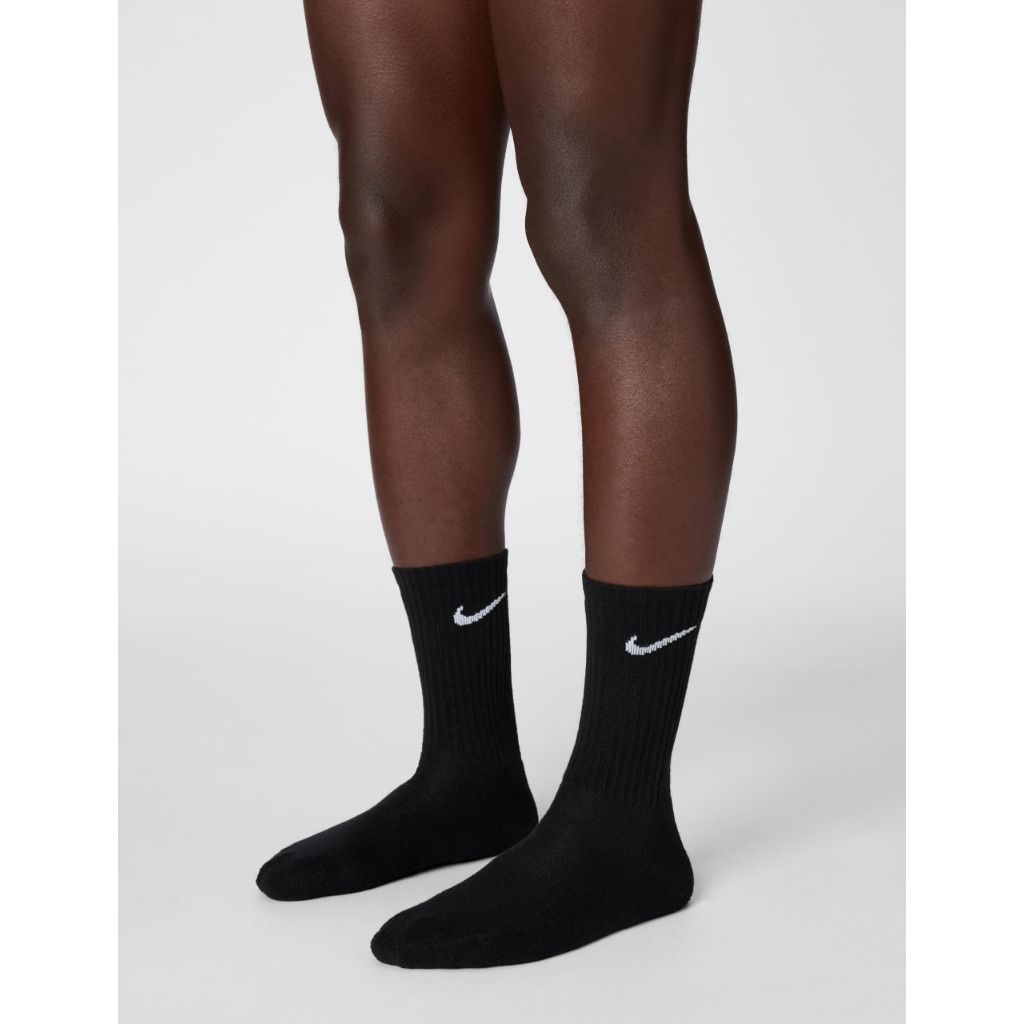 Nike Unisex Everyday Cushioned Training Crew Socks - Black/White, Large (6 Pairs)