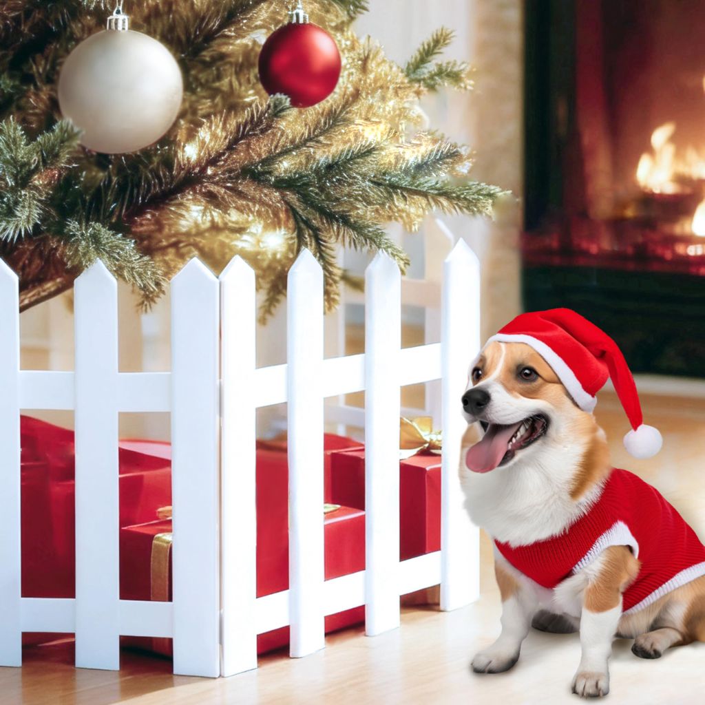 16" Extra Tall Christmas Tree Fence,10PCS Heavy Duty Wooden Baby Gate Around Christmas Tree Gate,Thickened White Picket Fence Barrier for Dogs,Cats&Kids,Tree Fence Border Decoration