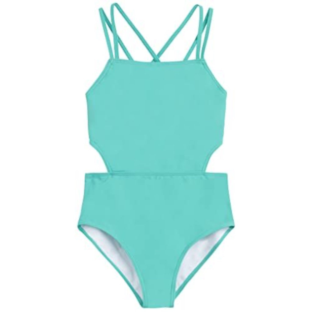 Kanu Surf Girls' Beach Sport Cut-Out 1-Piece Swimsuit  Solid Atlantis Size 14