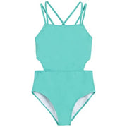 Kanu Surf Girls' Beach Sport Cut-Out 1-Piece Swimsuit  Solid Atlantis Size 14