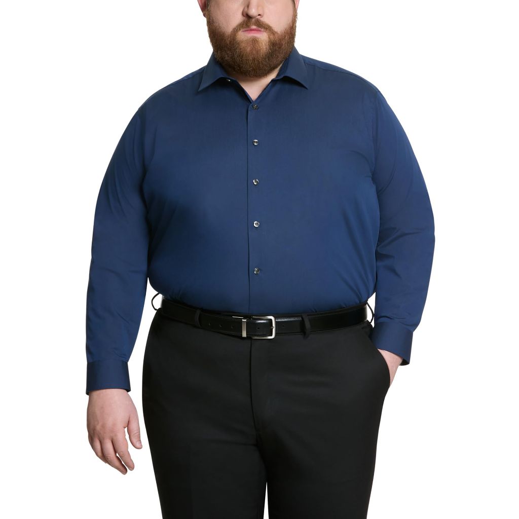 Kenneth Cole Unlisted Men's Dress Shirt Big and Tall Solid , Medium Blue, 22" Neck 37"-38" Sleeve