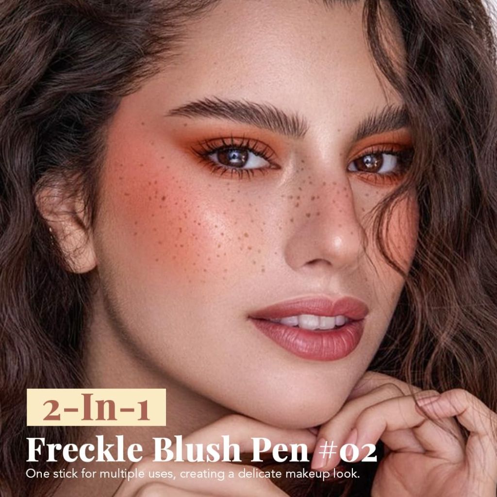 Freckle Blush Makeup Pen,Coffee Freckle Stamp 2 in 1 Double-ended Waterproof | Orange Liquid Blush