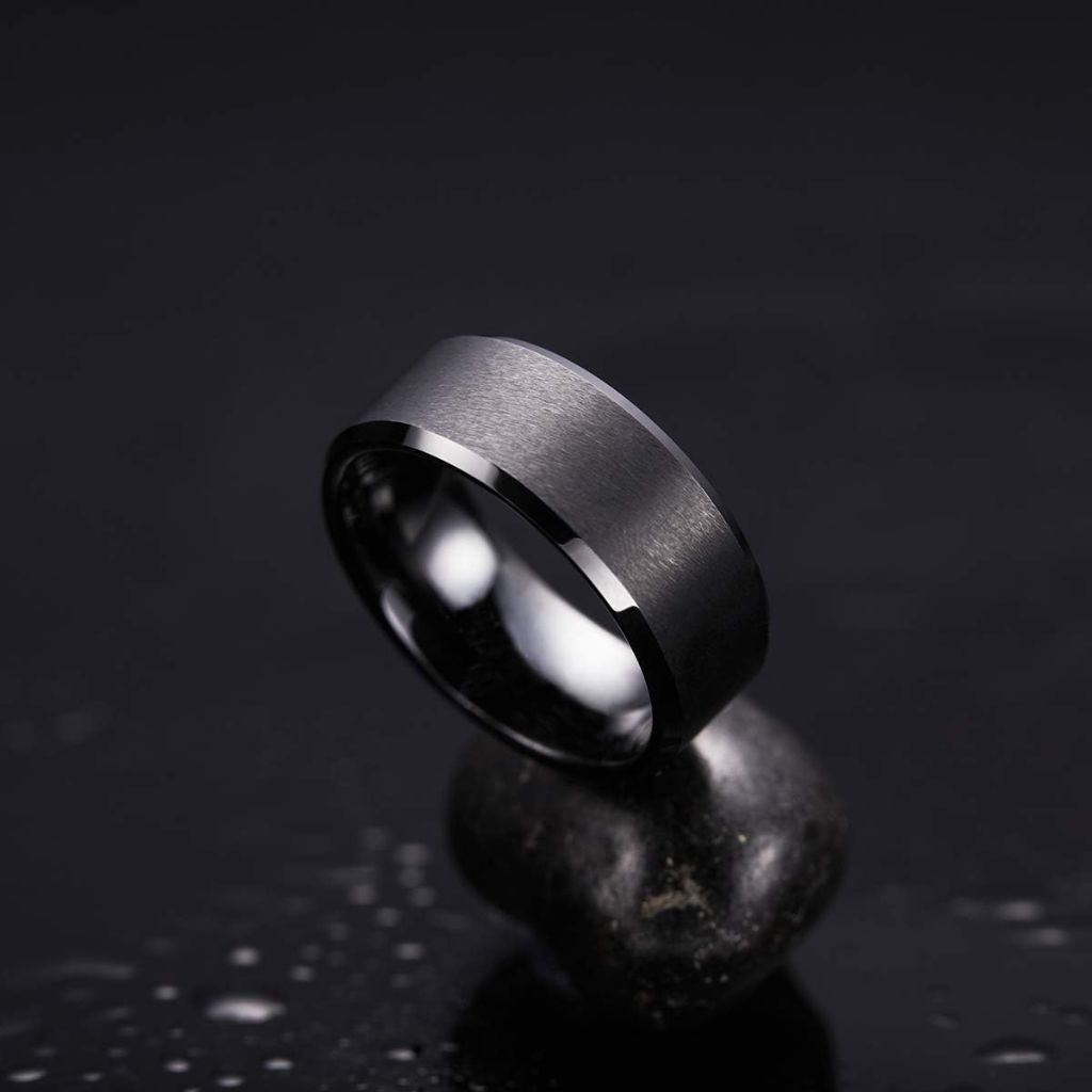 King Will Tungsten Men's Wedding Ring - Available in 6mm to 10mm, Black/Silver, Matte Finish, Beveled Polished Edge, Comfort Fit Size 10