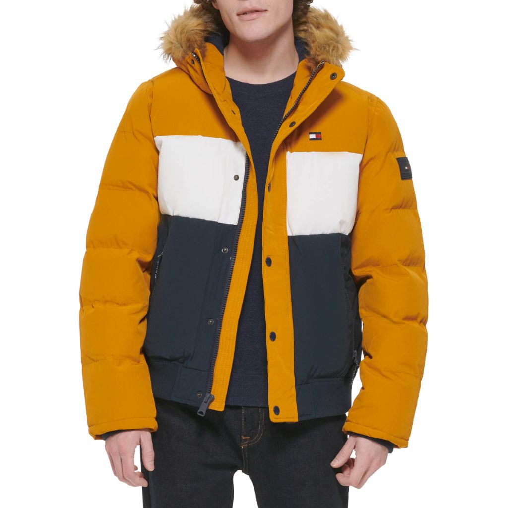 Tommy Hilfiger Men's Arctic Cloth Quilted Snorkel Bomber Jacket, Yellow Gold, XX-Large
