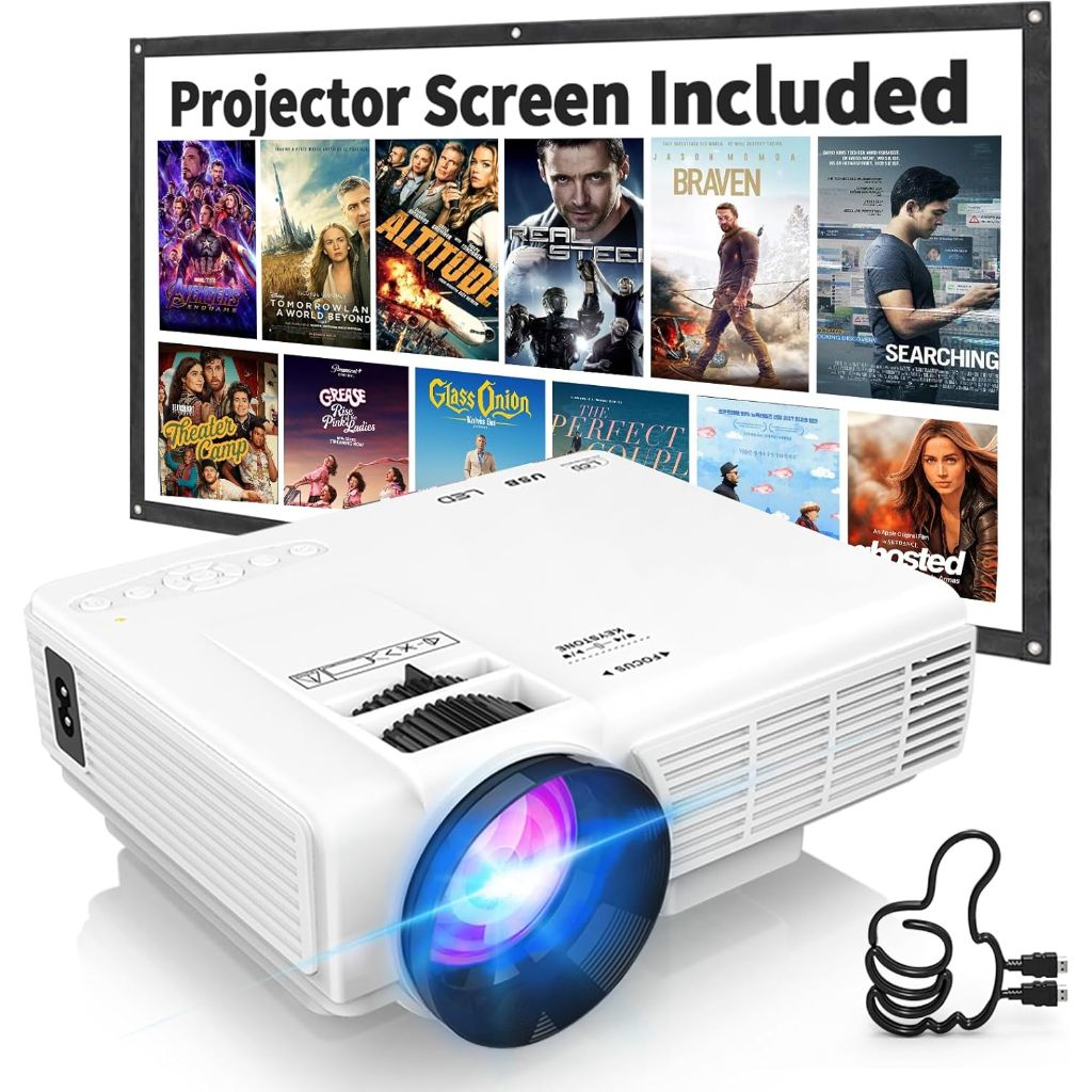 Panseba 1080P Mini Projector with Two-Way Bluetooth, HDMI/USB Input for Smartphone/TV Stick - White