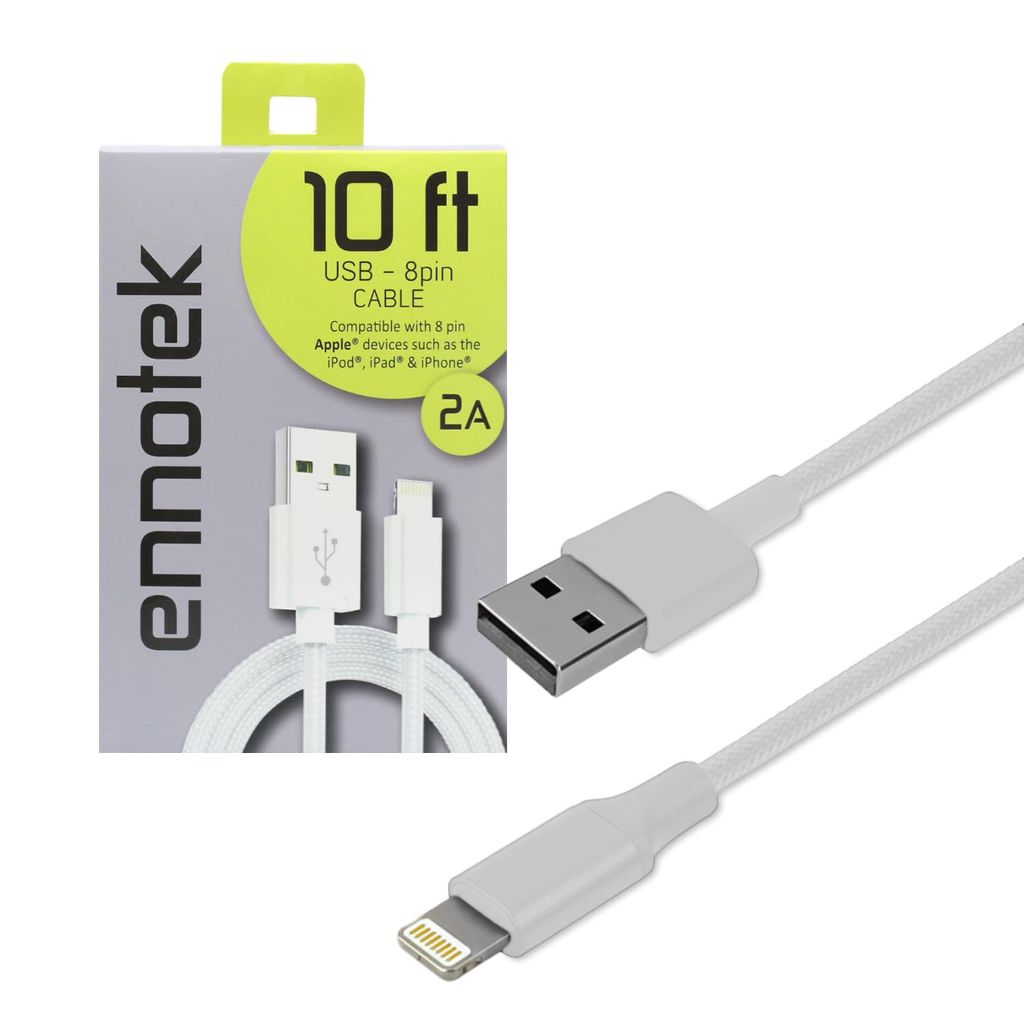 Ennotek Super Long <10 FEET> Nylon-Braided USB to 8pin Lightning Charging Cable – Charge Cord Compatible with iPhone 5-14, Airpods 1,2,3, Pro1,2, Airpods Max w/Quality Aluminum Connectors