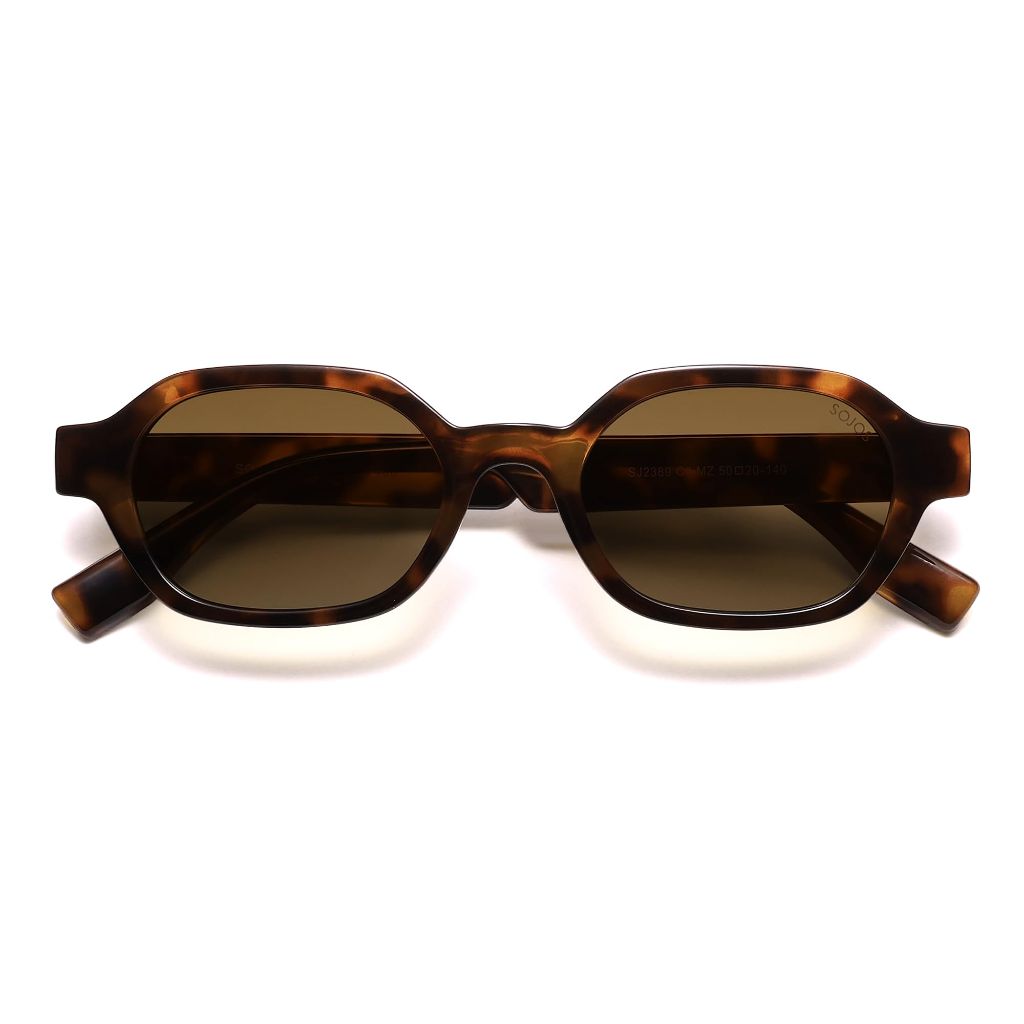 SOJOS Retro Polarized Hexagon Sunglasses, UV400 Trendy Rectangle, Tortoise Frame/Brown Lens