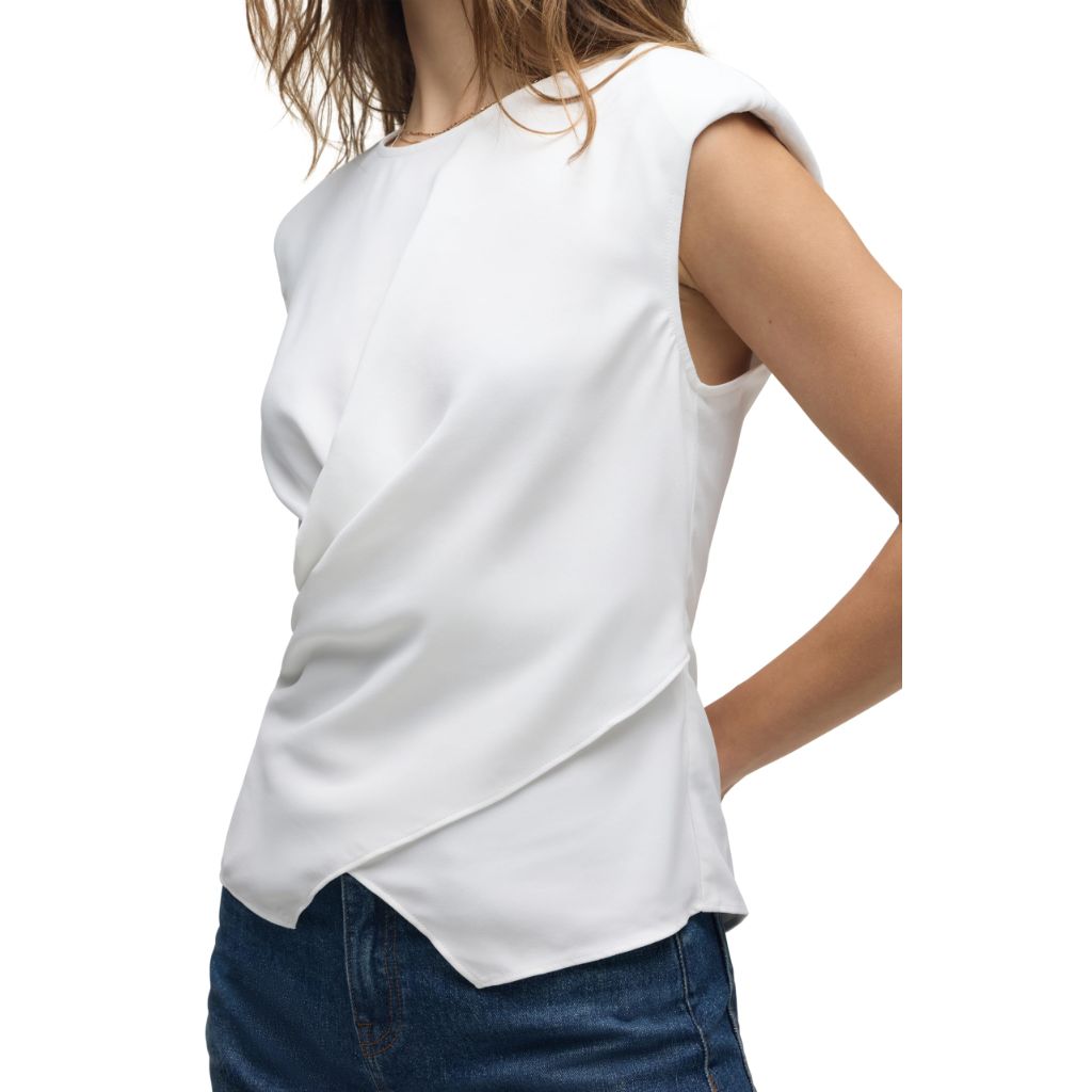 Hudson Women's Shoulder Padded Wrap Sleeveless Tee, White, X-Large