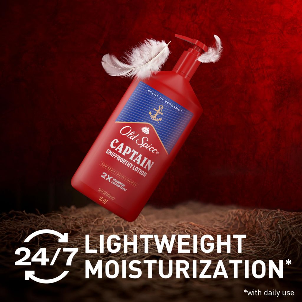 Old Spice Hand, Face & Body Lotion for Men, Captain with Bergamot Scent, 16 oz