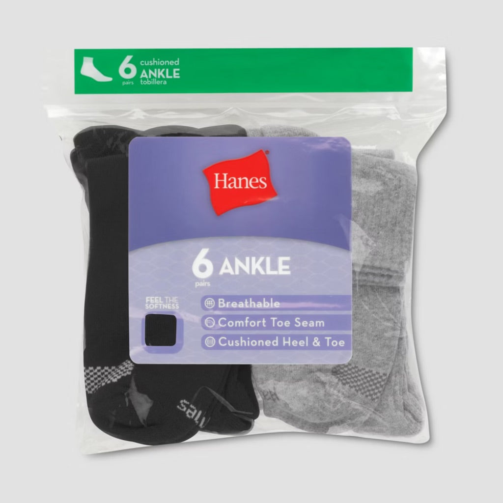 Hanes Womens Ankle Socks 6 Pack Comfort Toe Breathable Cool Comfort Wicking