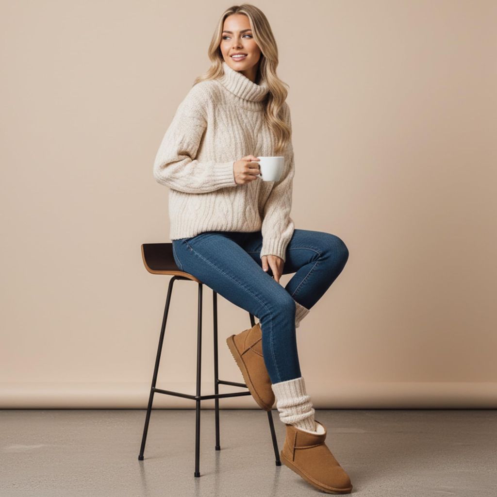 EVELLYHOOTD Genuine Suede Ankle Snow Boots for Women, Chestnut size -43