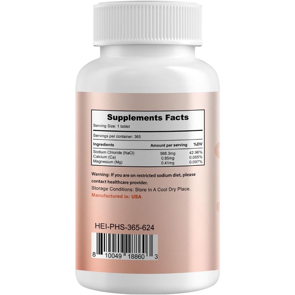 Heivy Pink Himalayan Salt Tablets 1000mg/Sodium Chloride 988mg - 365 Tablets