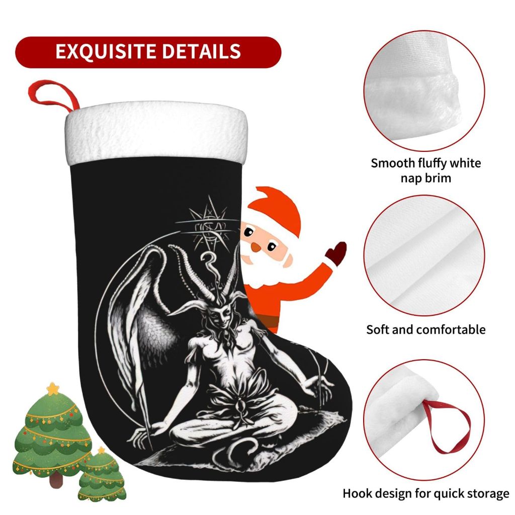 FYCFSLMY Baphomet Satan Devil Large Christmas Stockings, Xmas Tree Fireplace Hanging Decorations for Home Holiday Decor