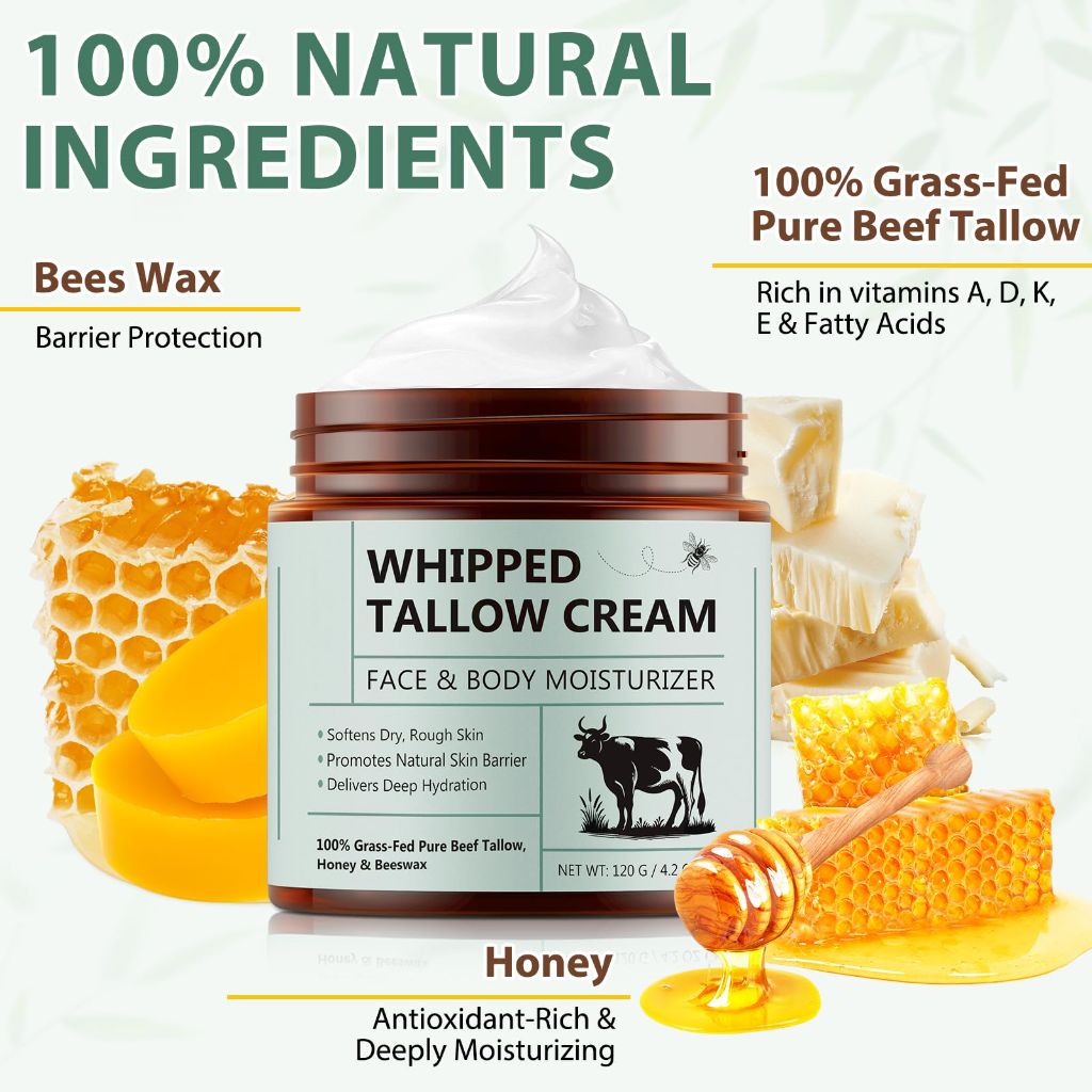 Yecuce Whipped Beef Tallow and Honey Balm, All-Natural Moisturizer - 4.2oz