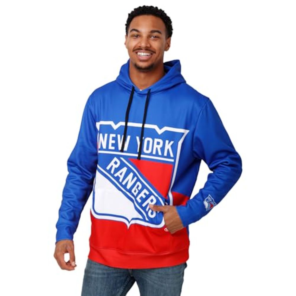 FOCO New York Rangers NHL Mens Colorblock Big Logo Printed Hoodie -L