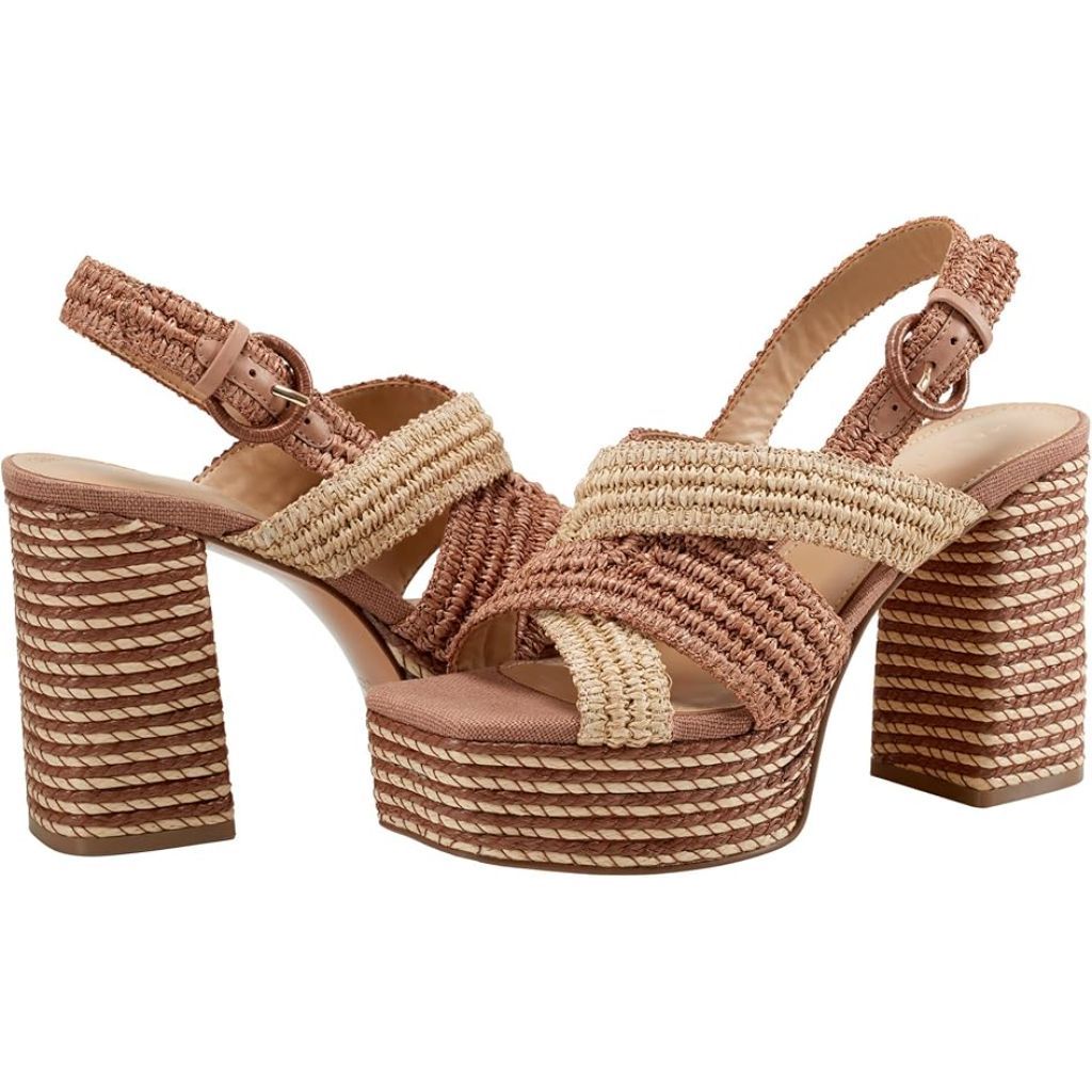 Marc Fisher LTD Women's Caddy Block Heel Sandals - Dark Tan/Natural, Size 6.5