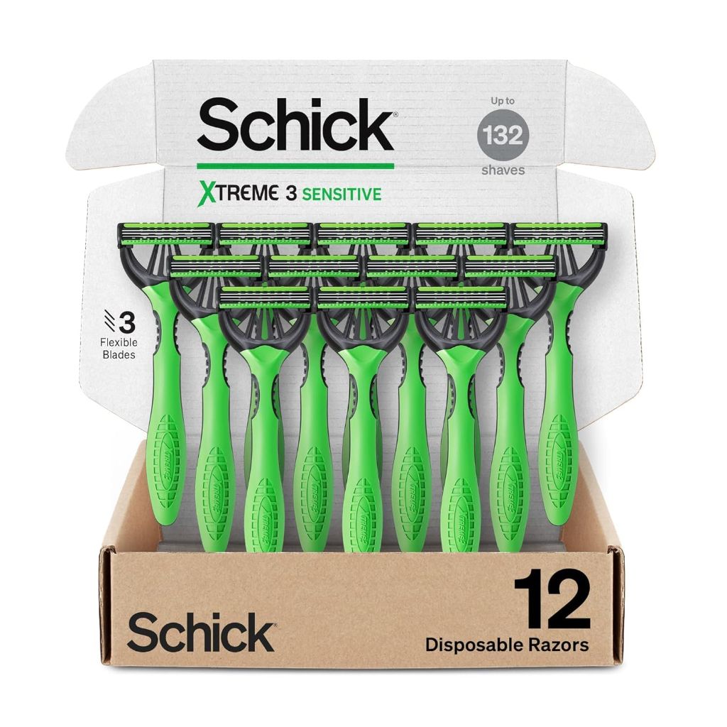 Schick Xtreme 3 Original Sensitive Disposable Razors for Shaving Sensitive Skin, 12ct