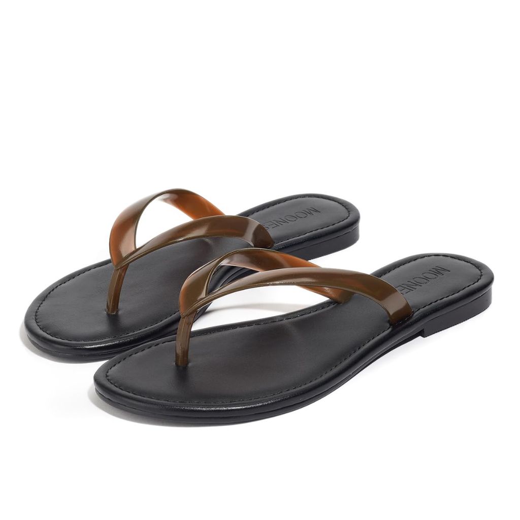 Tasteall Flip Flops for Women, Leather Brown - Size 6
