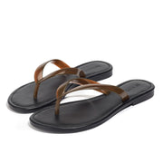 Tasteall Flip Flops for Women, Leather Brown - Size 6