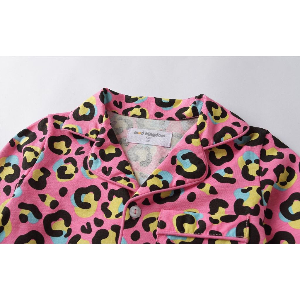 Mud Kingdom Pajamas Set for Big Girls 2-Piece Button Down V-Neck Shirt and Pants Snug Fit Loungewear Leopard Print Size 10-12