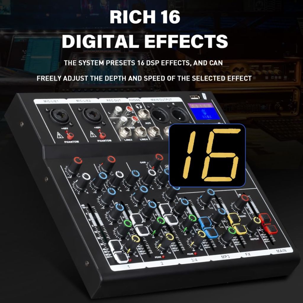 Weymic F7-Pro Professional Mixer | 7-Channel 2-Bus Mixer/w USB Audio Interface for Recording DJ Stage Karaoke Music Application
