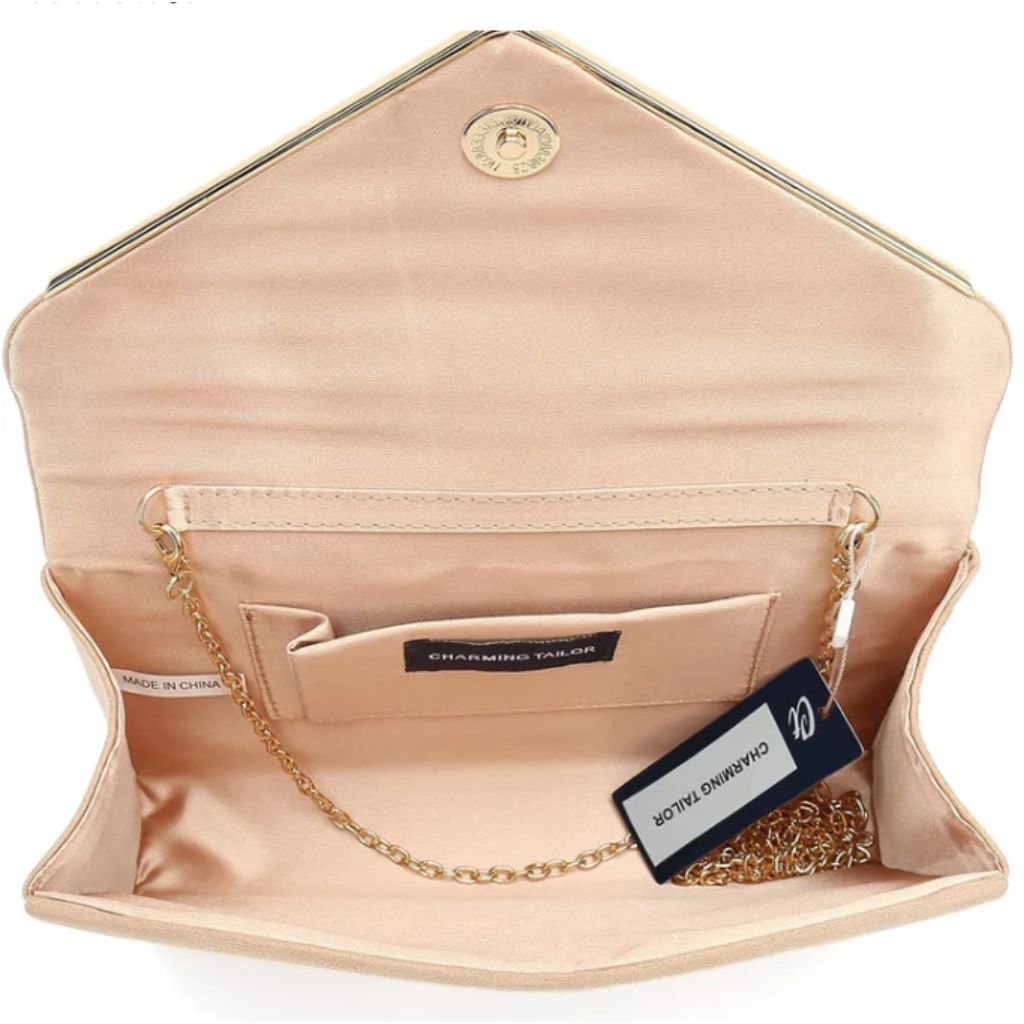 Suede Evening Clutch Bag with Detachable Chain & Magnetic Snap for Wedding, Prom & Formal Events