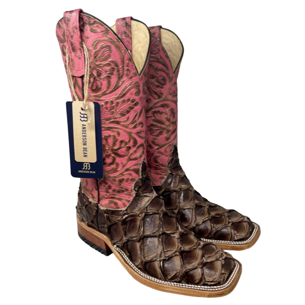 Anderson Bean Ladies 4236M Bronze Big Bass Pepto Antique Tooled Square Toe Boot, Size 8