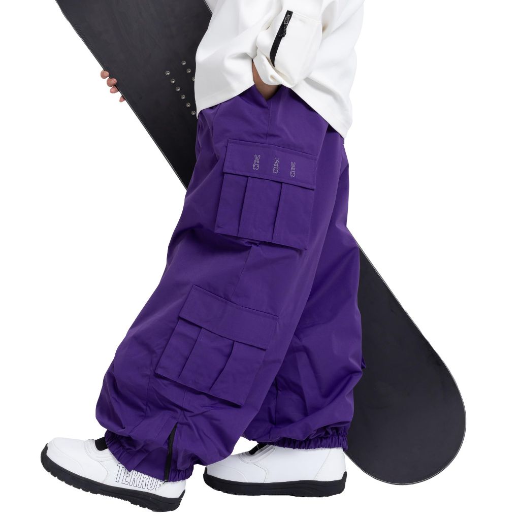 SNOWVERB Womens Mens Baggy Waterproof Snowboarding Pants Unisex Snow Cargo Warm Insulation Ski Pants (Small, Purple)